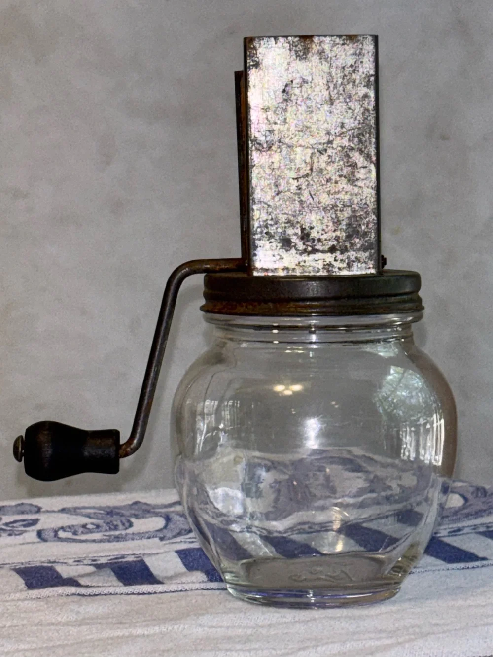 Vintage 1930s Uniform Nut Meat Chopper Hazel Atlas Glass Jar Hand Crank